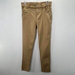 Indero Skinny Jeans Pull On Stretch Pant L XL Khaki Tan Comfort Rhinestone Ankle